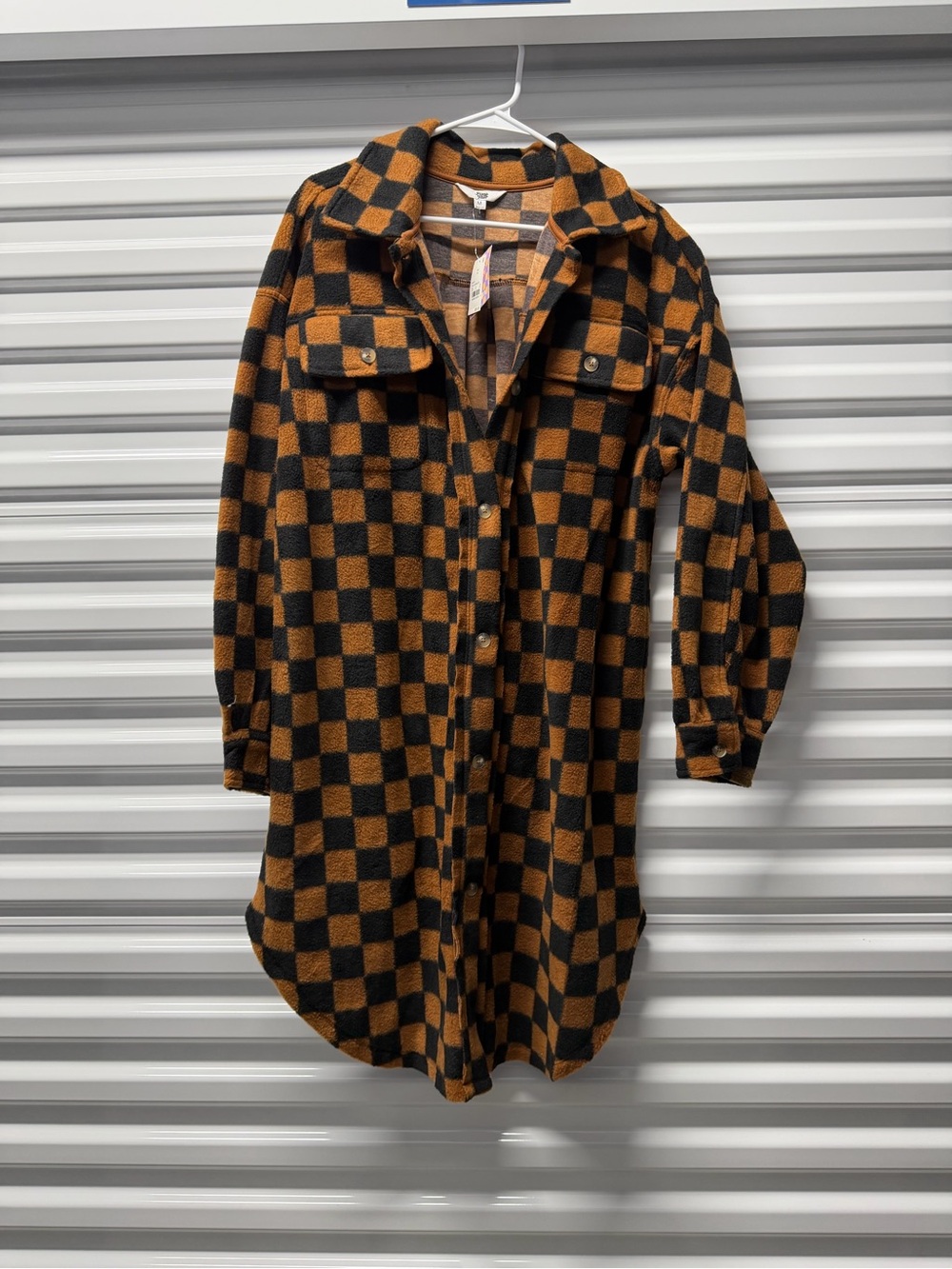 wild fable Checkerboard Button-Front Shacket in Brown and Black